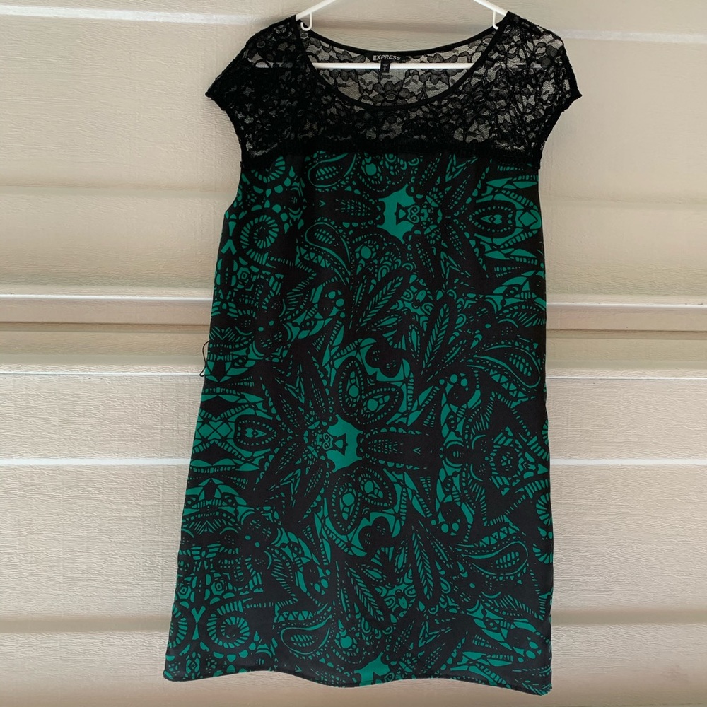 Black and emerald green Express dress M